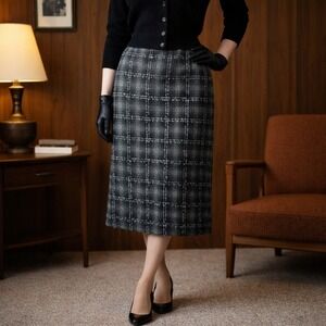 Vintage 50s Toni Lynn Edmonton Wool Plaid Pencil Skirt Mid Century Canada